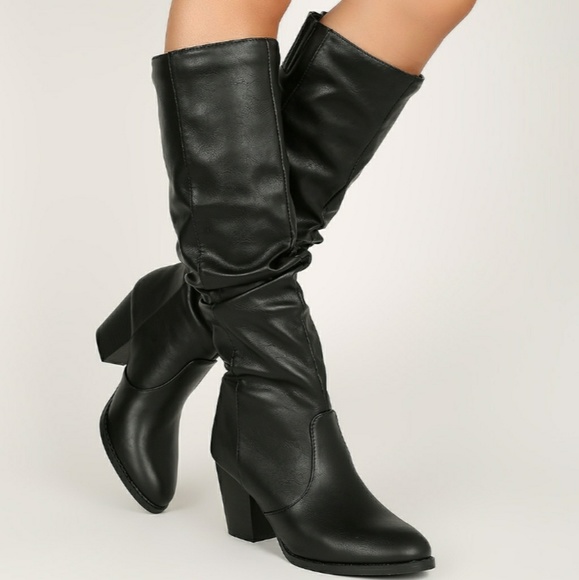 Sparkle by Melanie Boutique Shoes - Black Knee High Leatherette Boots